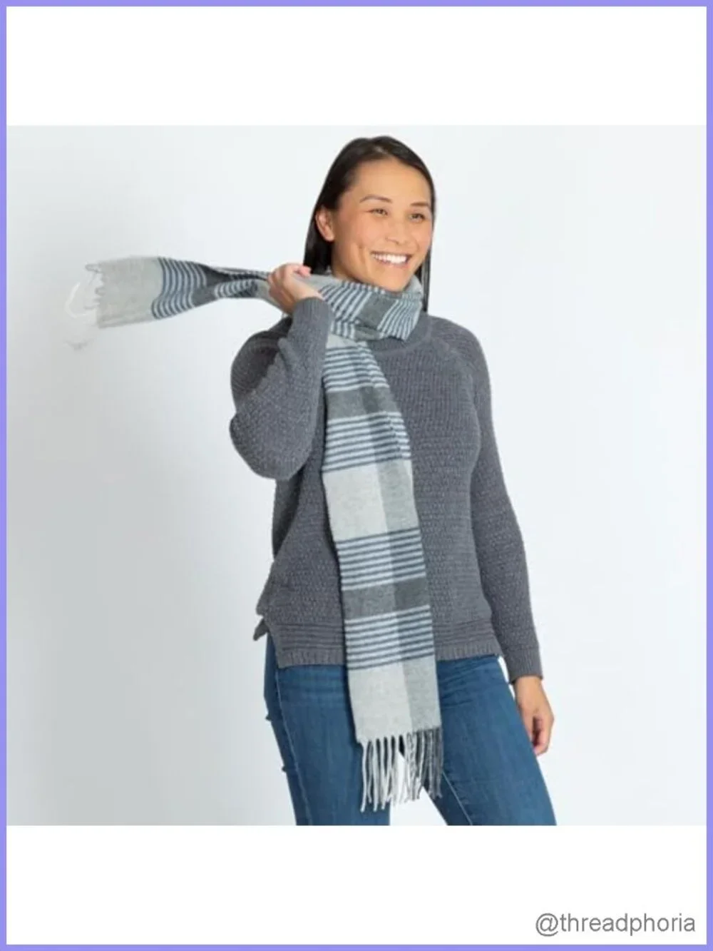 Merino Wool Cashmere Blend Plaid Fringe Scarf Fair Trade Artisan Made